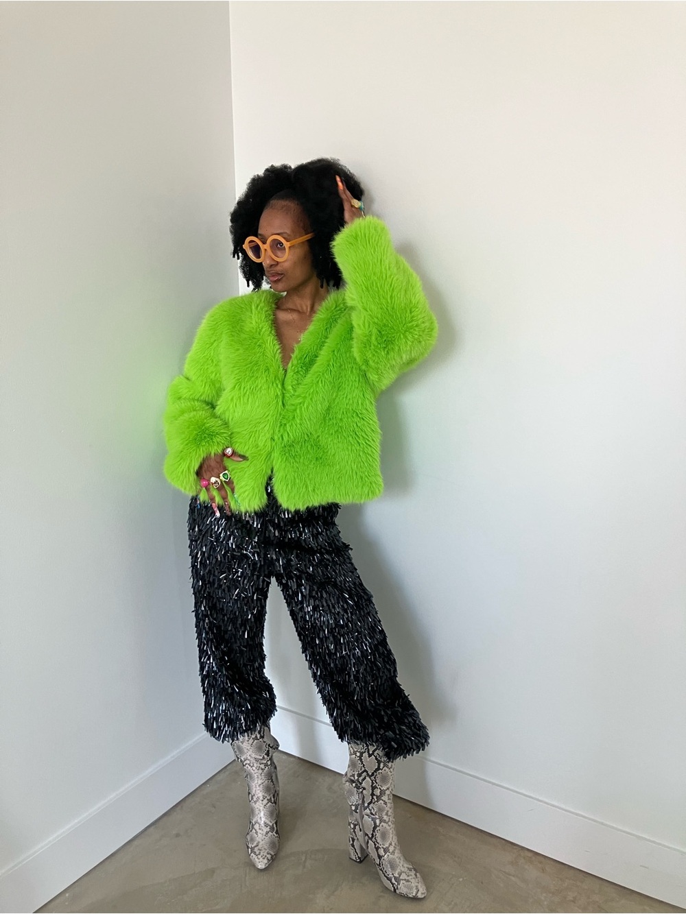 AKIRA Neon Green Faux Fur Teddy Jacket - Women's Bold Coat
